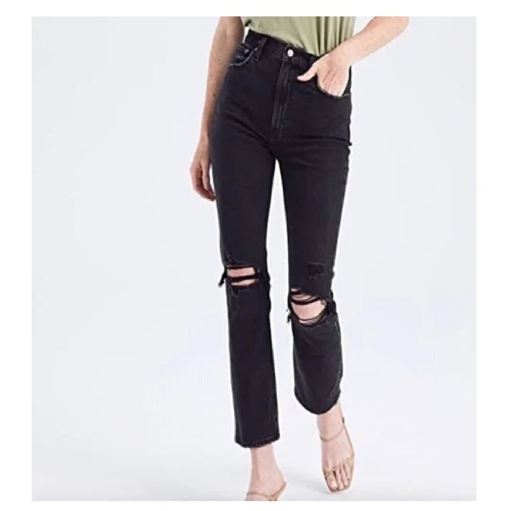 Abercrombie & Fitch Ultra High-Rise‎ Ankle Straight Jeans in Black. Size 28/6R